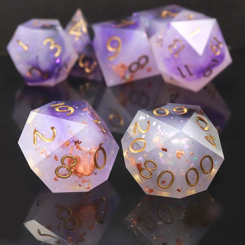 Haxtec Sharp Edge Dice Set Black Purple White Resin DND Dice Set Glitter Polyhedral D&D Dice Compatible with Dungeons and Dragons - Image 2